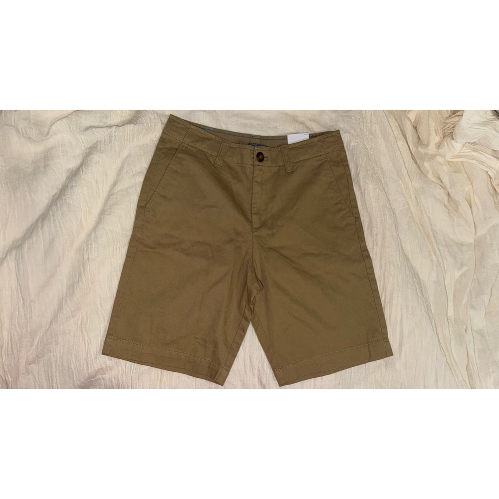 Lands End NEW boys size 12 khaki chino shorts adjustable waist 8" inseam